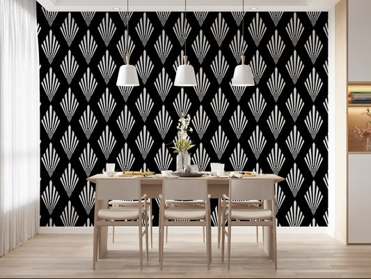 Monochromatic Art Deco Fan Pattern Wallpaper⁠