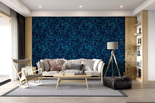 Navy Fluid Scribble Art Wallpaper⁠