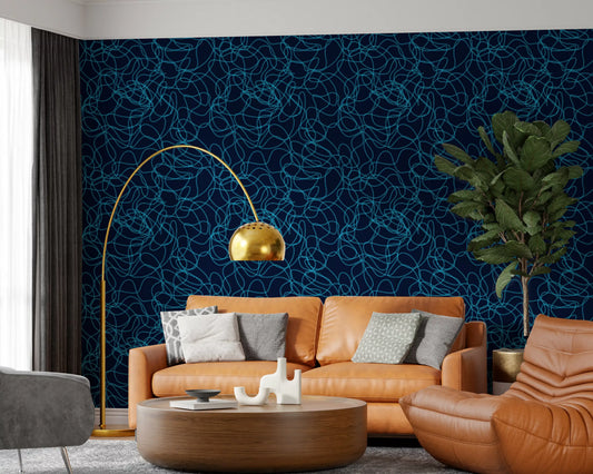 Navy Fluid Scribble Art Wallpaper⁠