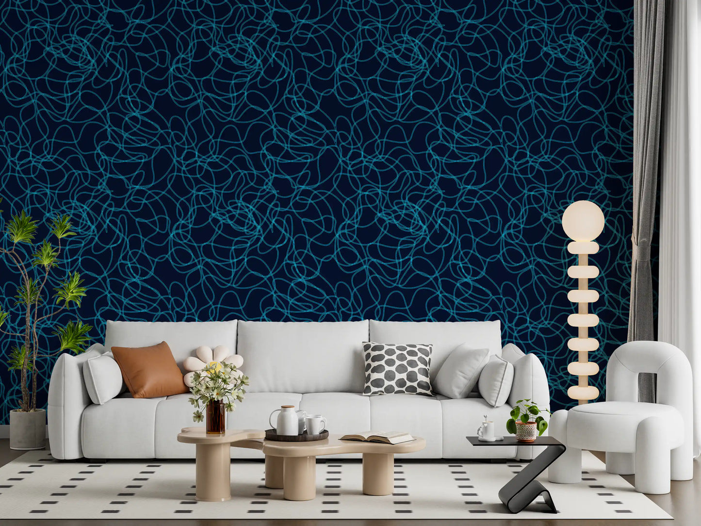 Navy Fluid Scribble Art Wallpaper⁠
