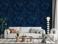 Navy Fluid Scribble Art Wallpaper⁠
