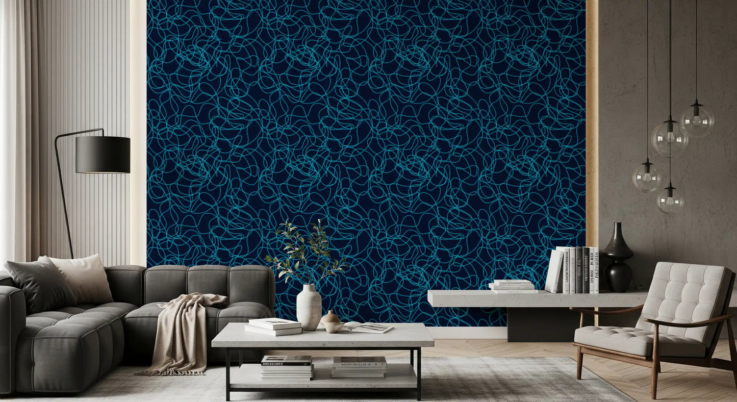 Navy Fluid Scribble Art Wallpaper⁠