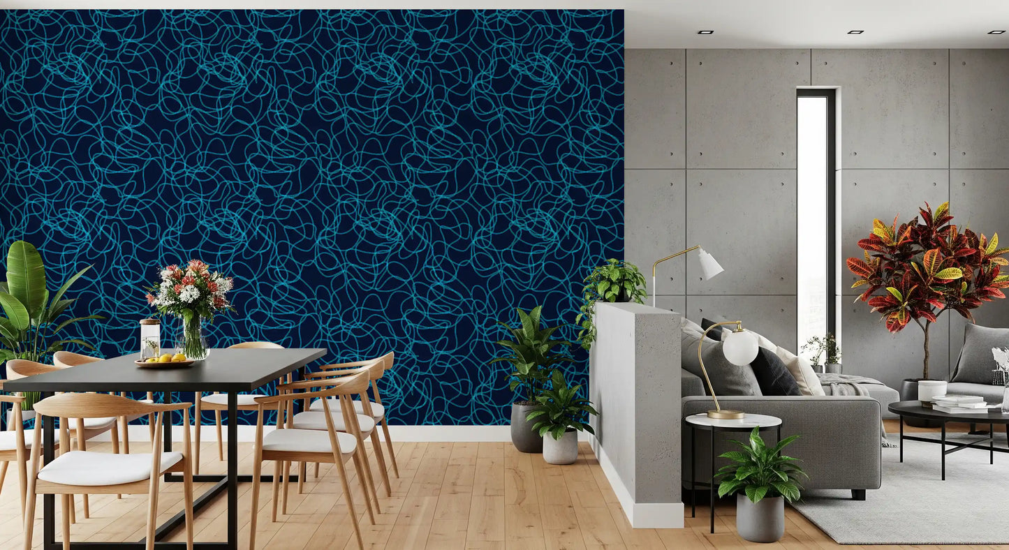 Navy Fluid Scribble Art Wallpaper⁠