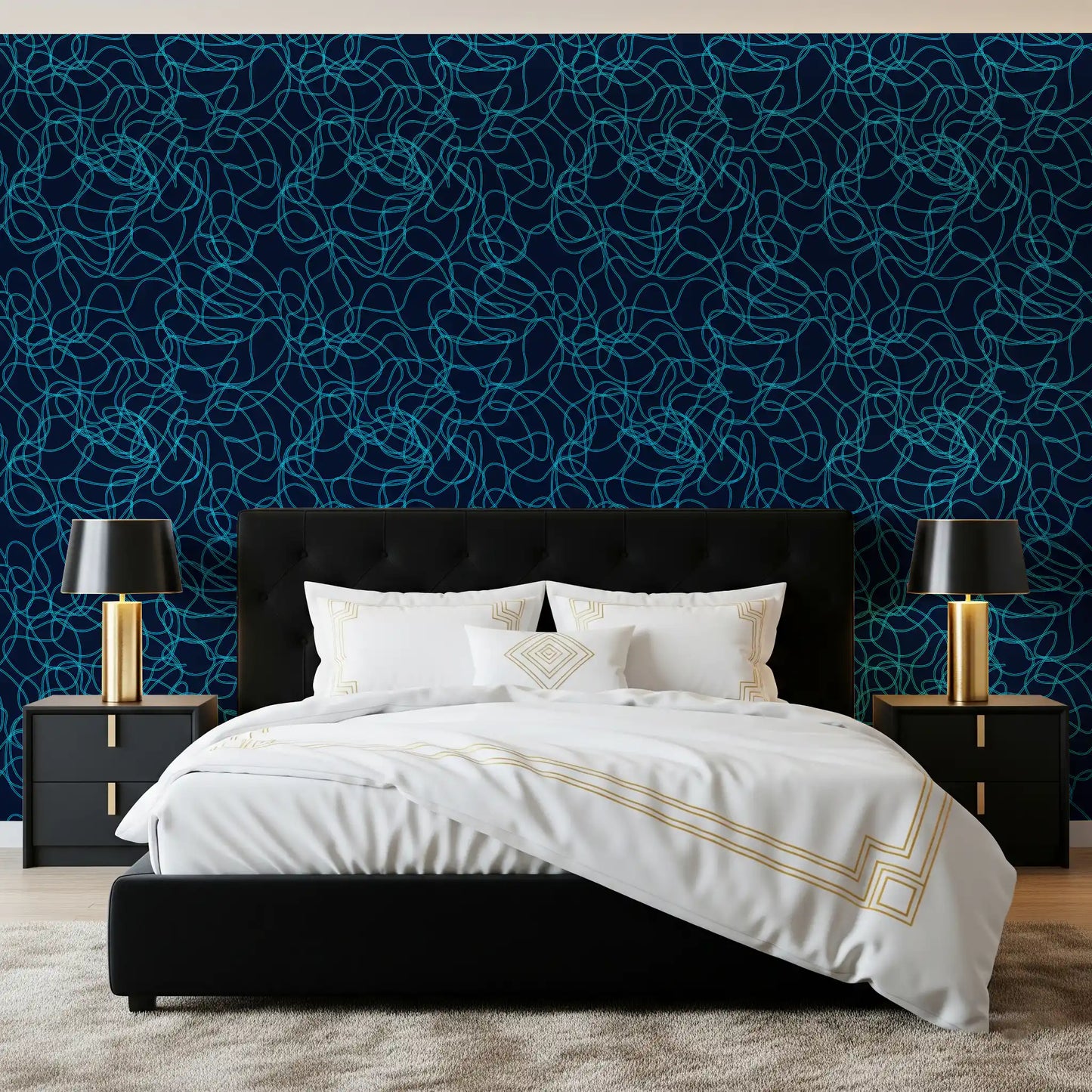 Navy Fluid Scribble Art Wallpaper⁠