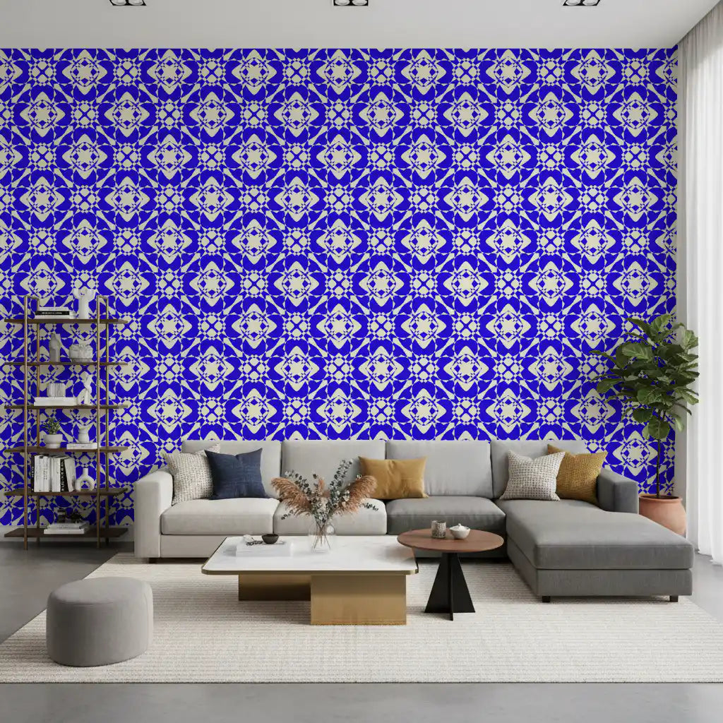 Geometric Cobalt Interlocking Pattern Wallpaper⁠