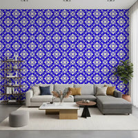 Geometric Cobalt Interlocking Pattern Wallpaper⁠