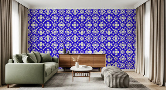 Geometric Cobalt Interlocking Pattern Wallpaper⁠