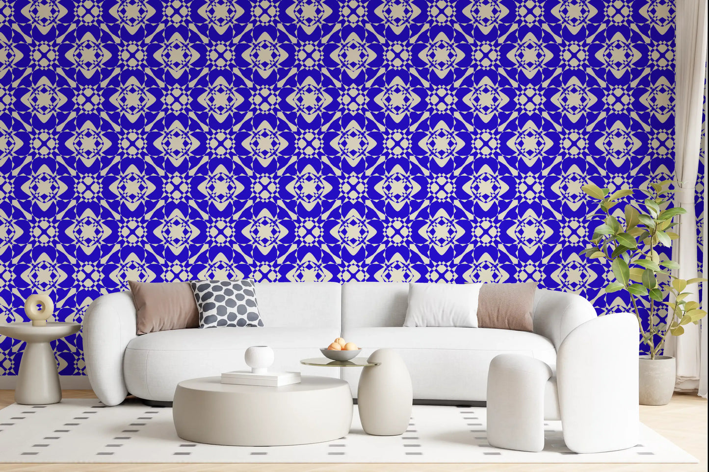 Geometric Cobalt Interlocking Pattern Wallpaper⁠