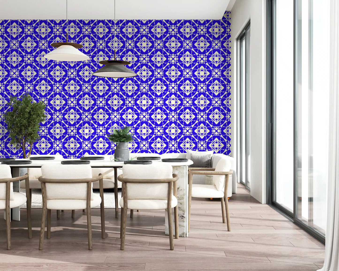 Geometric Cobalt Interlocking Pattern Wallpaper⁠