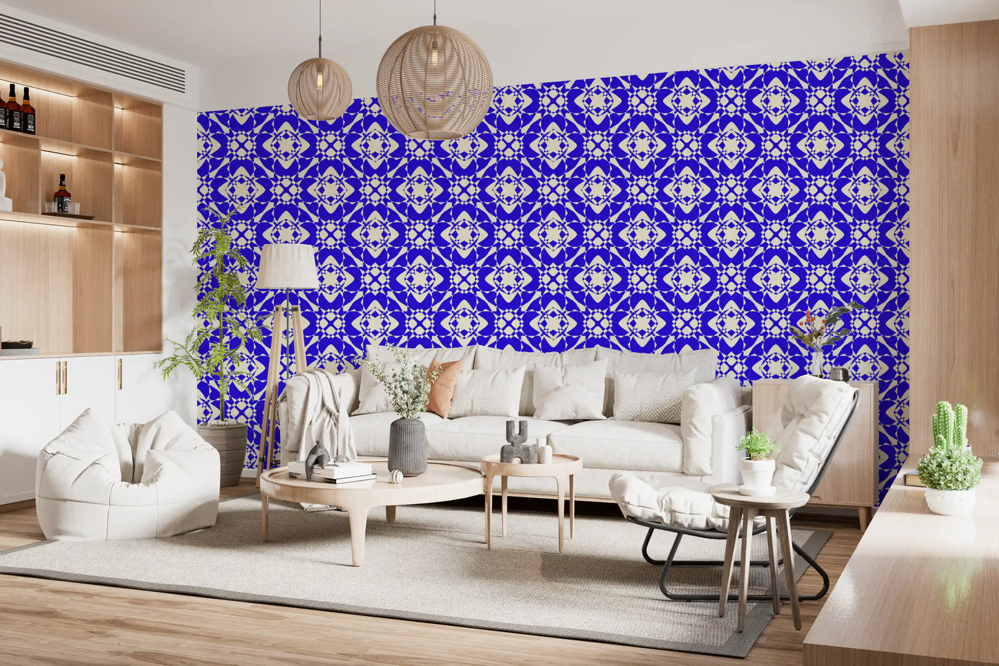 Geometric Cobalt Interlocking Pattern Wallpaper⁠