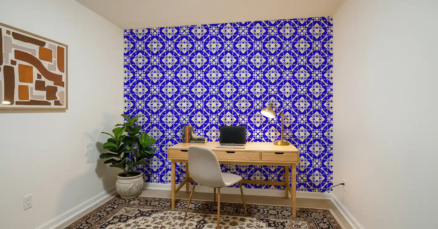 Geometric Cobalt Interlocking Pattern Wallpaper⁠