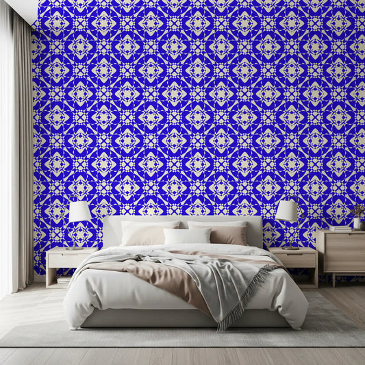 Geometric Cobalt Interlocking Pattern Wallpaper⁠