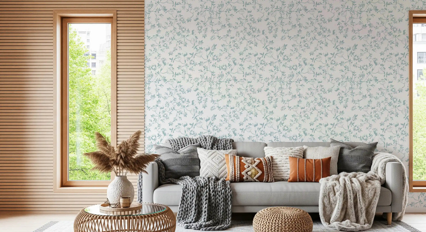 Serene Blue Floral Sketch Wallpaper⁠