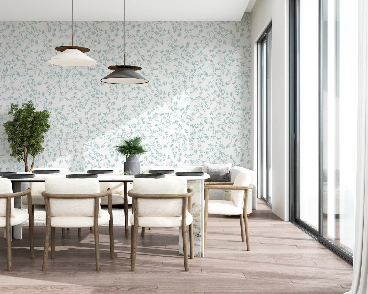 Serene Blue Floral Sketch Wallpaper⁠
