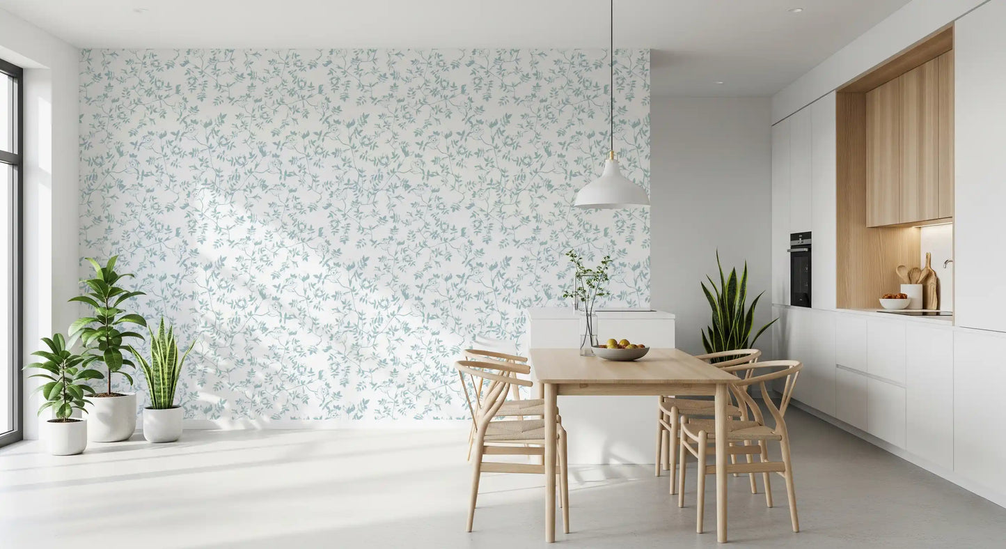 Serene Blue Floral Sketch Wallpaper⁠