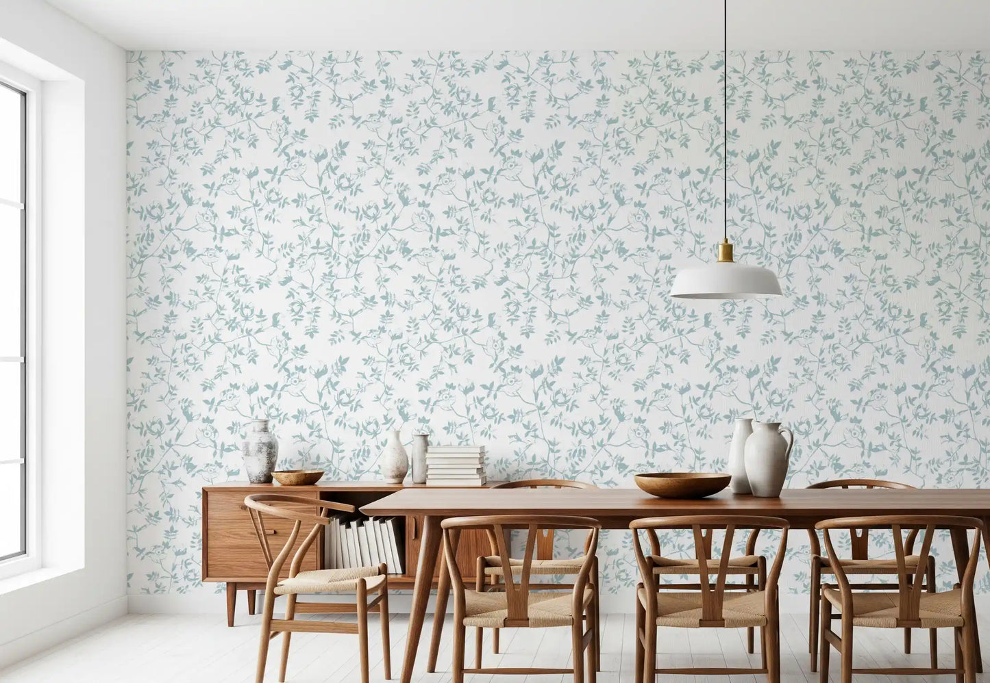 Serene Blue Floral Sketch Wallpaper⁠