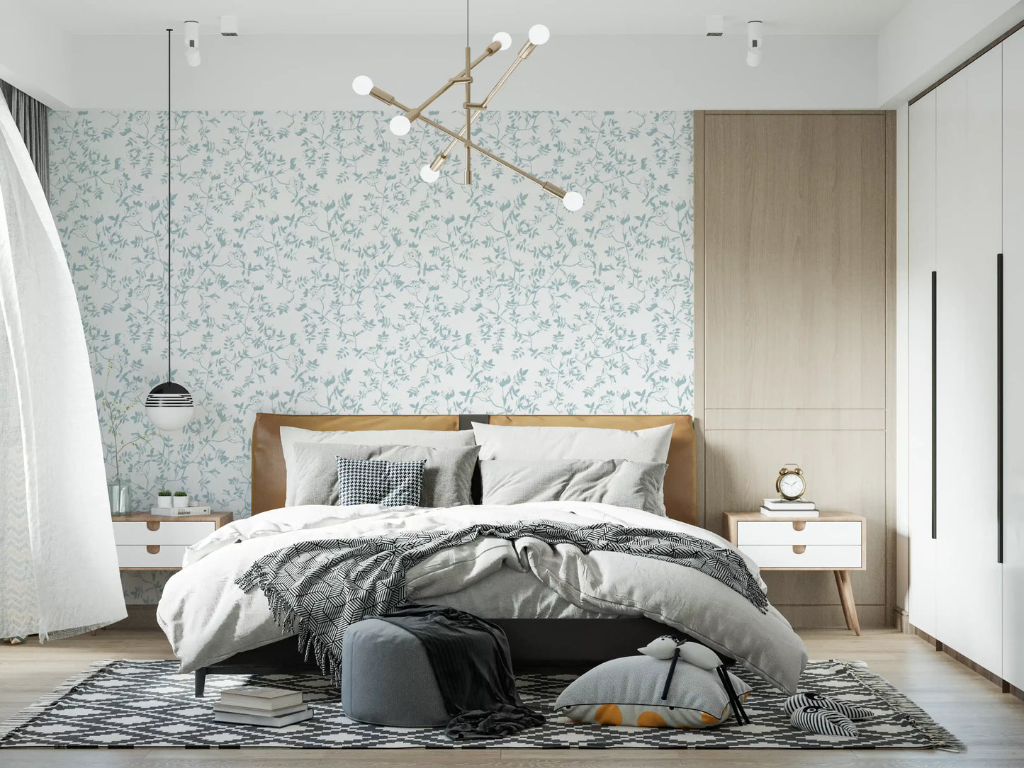 Serene Blue Floral Sketch Wallpaper⁠