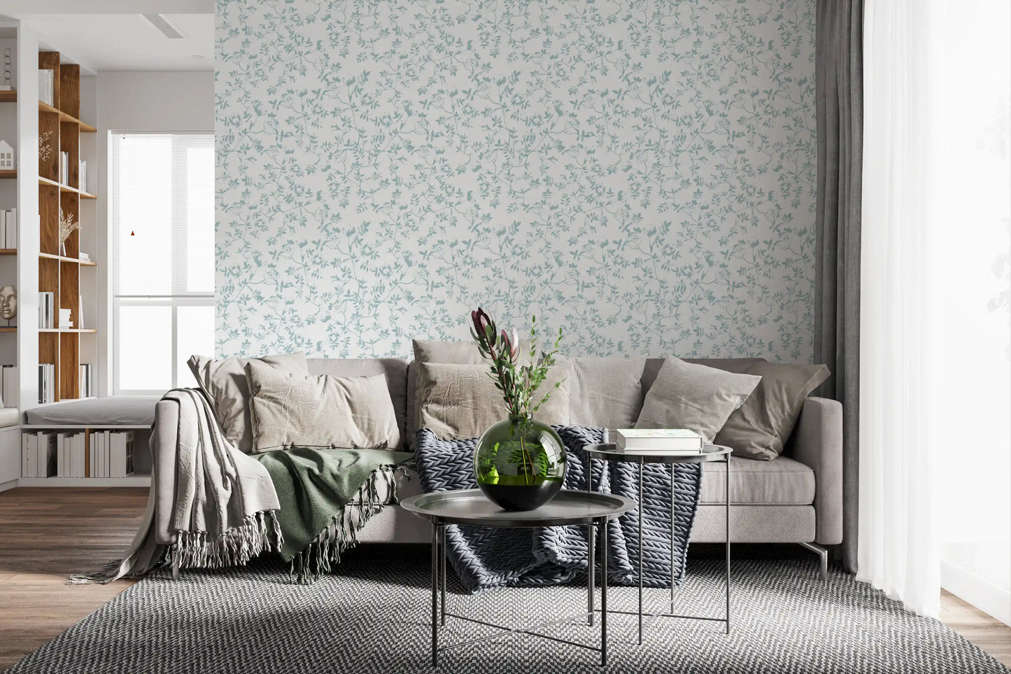 Serene Blue Floral Sketch Wallpaper⁠