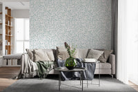Serene Blue Floral Sketch Wallpaper⁠