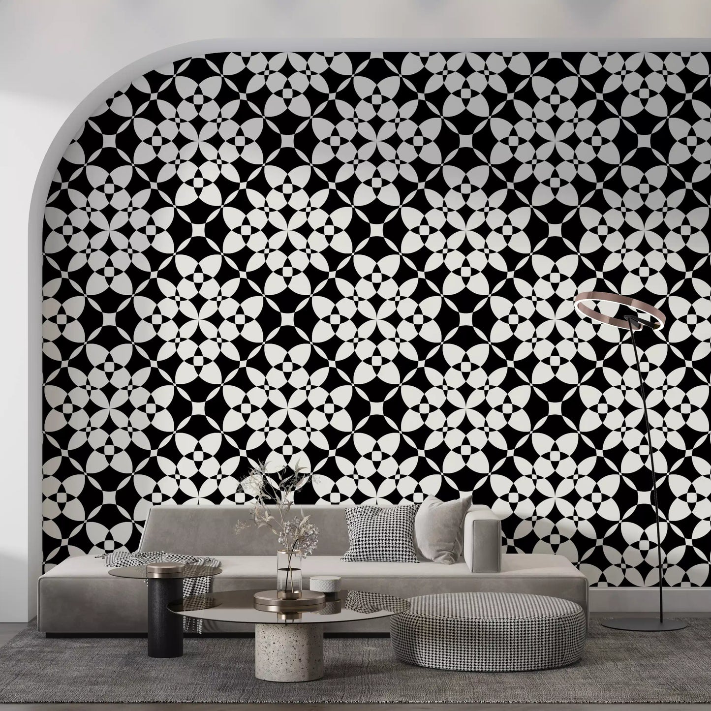 Abstract Geometric Monochrome Curves Wallpaper⁠