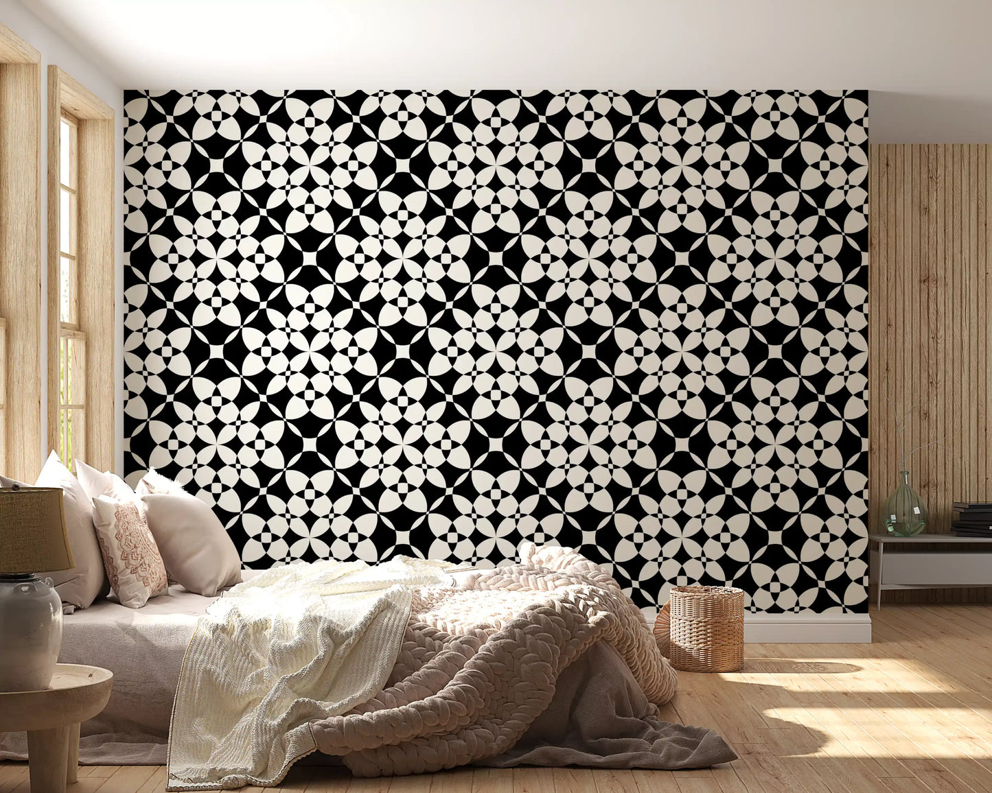 Abstract Geometric Monochrome Curves Wallpaper⁠