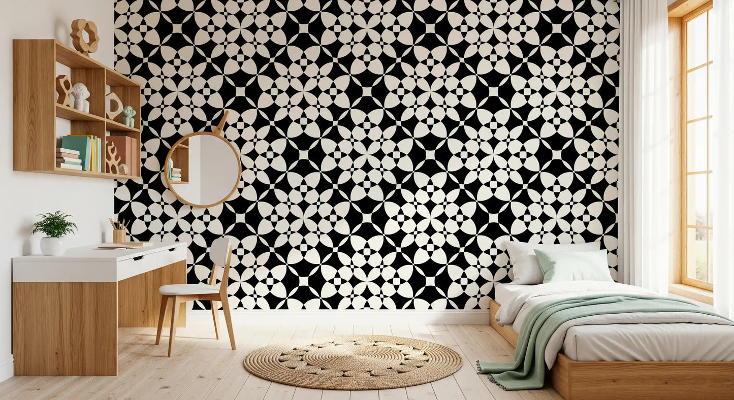 Abstract Geometric Monochrome Curves Wallpaper⁠
