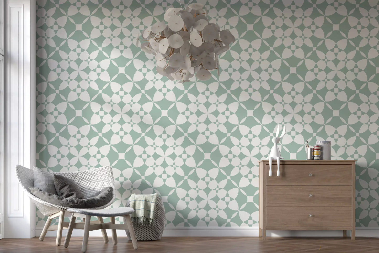 Sage Geometric Interlocking Arcs Wallpaper⁠