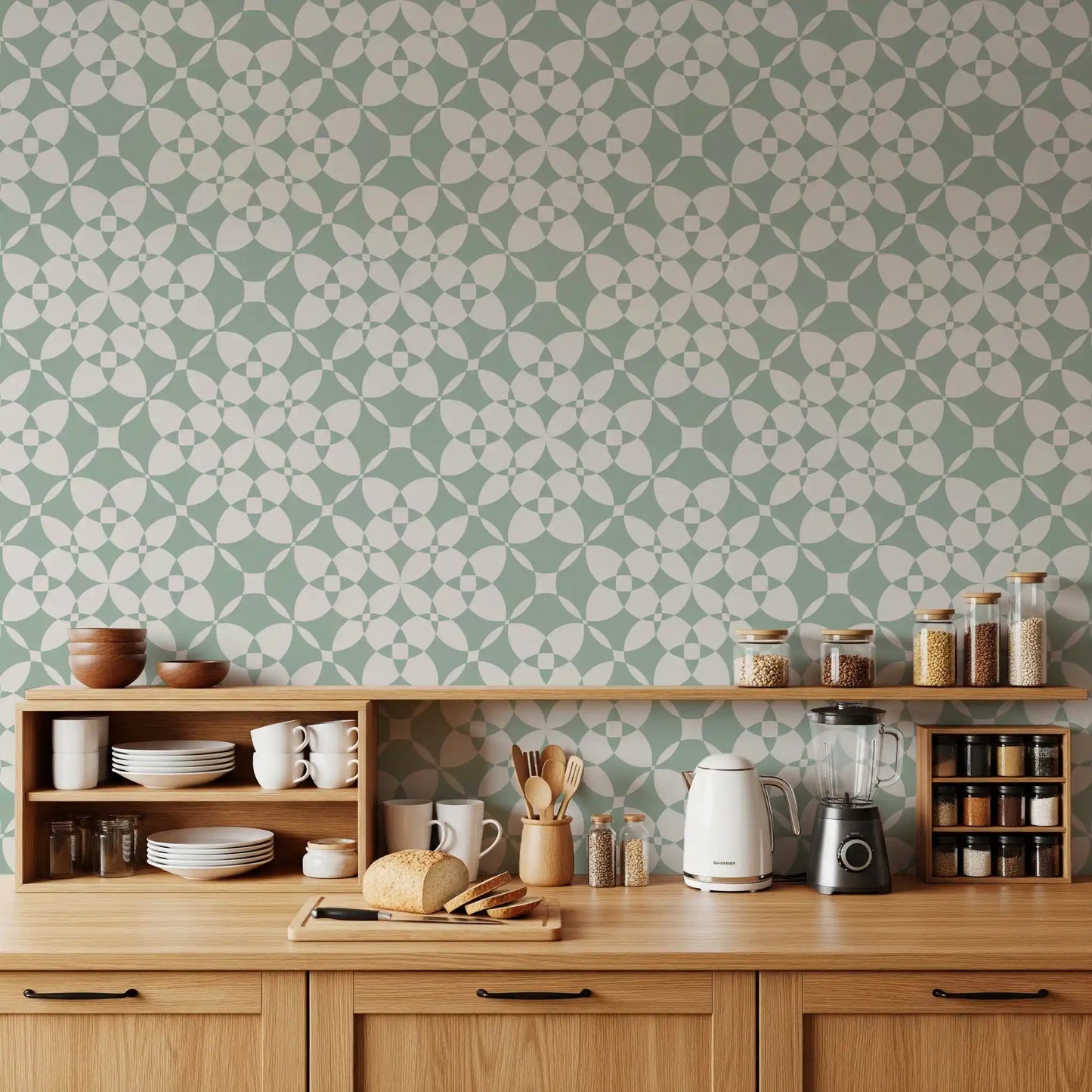 Sage Geometric Interlocking Arcs Wallpaper⁠