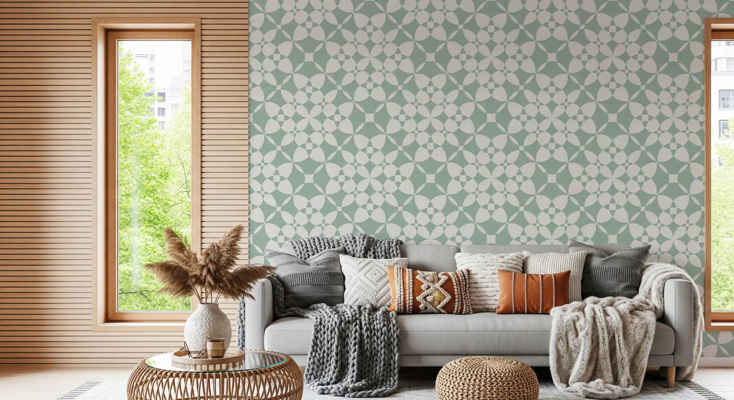 Sage Geometric Interlocking Arcs Wallpaper⁠