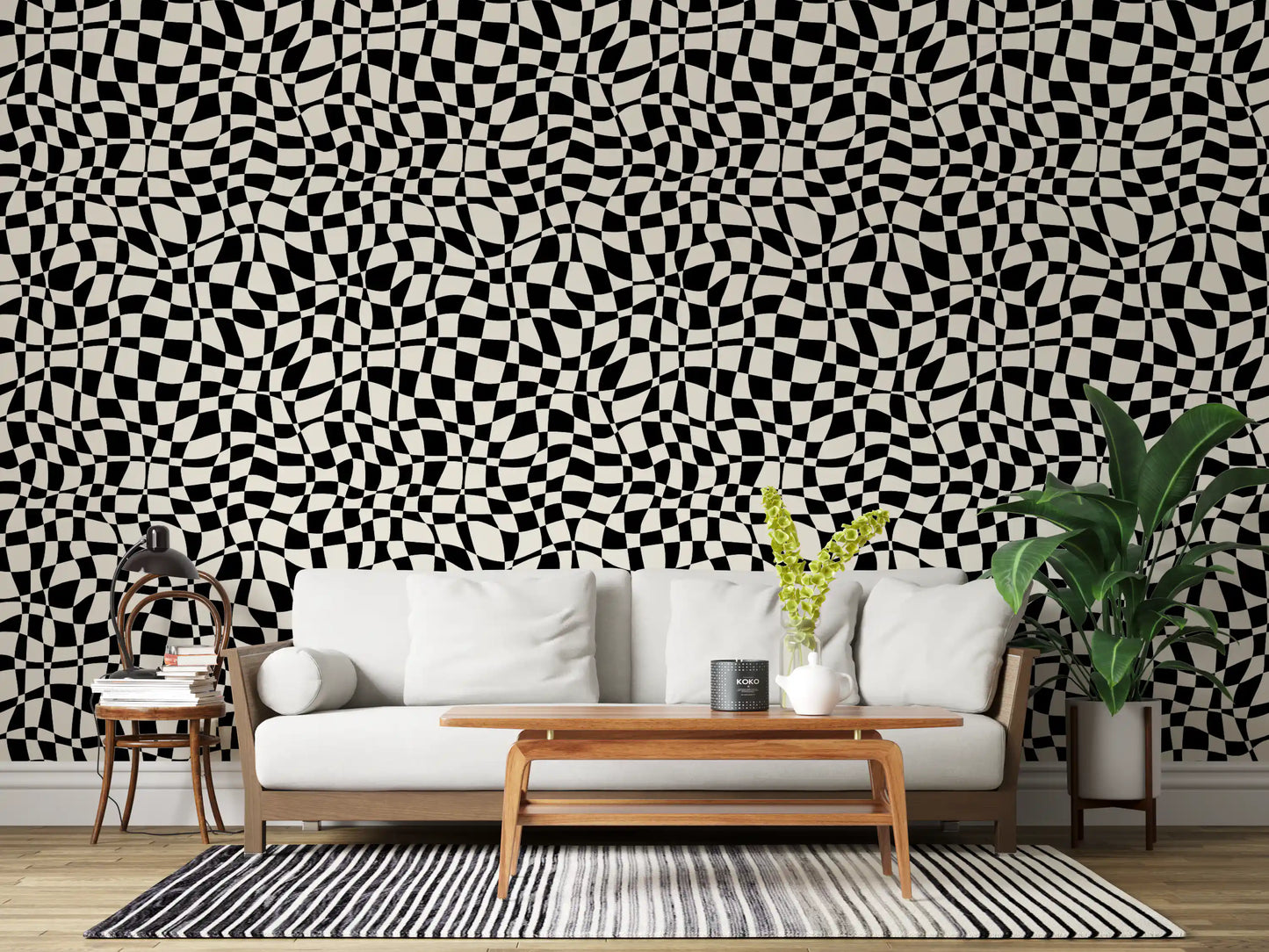 Wavy Monochrome Checkerboard Wallpaper⁠