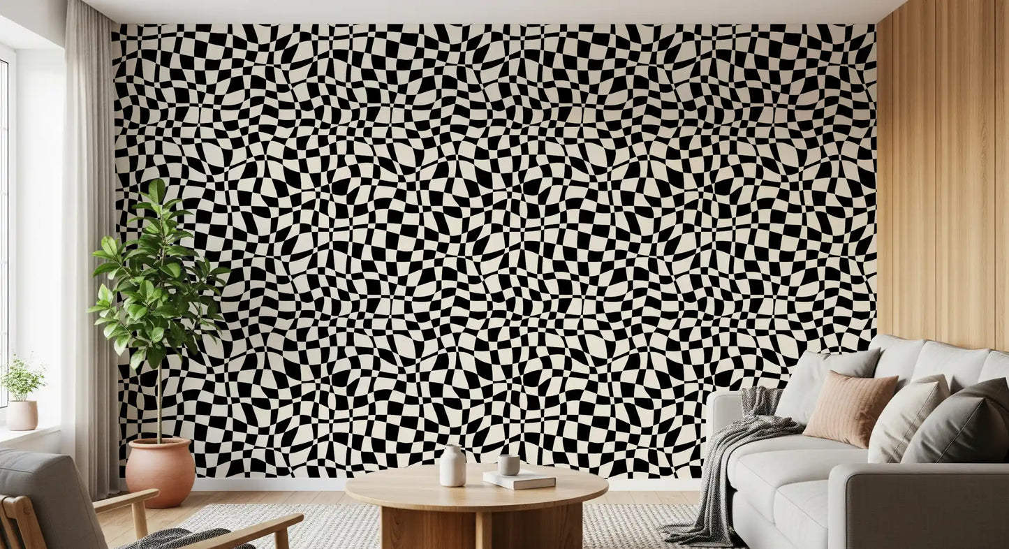 Wavy Monochrome Checkerboard Wallpaper⁠