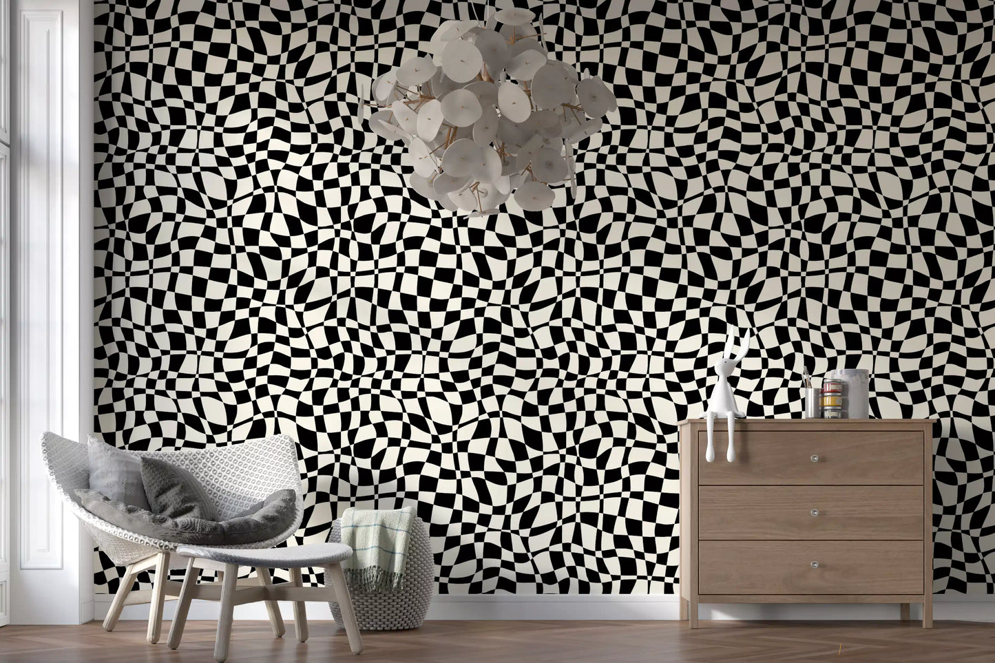 Wavy Monochrome Checkerboard Wallpaper⁠