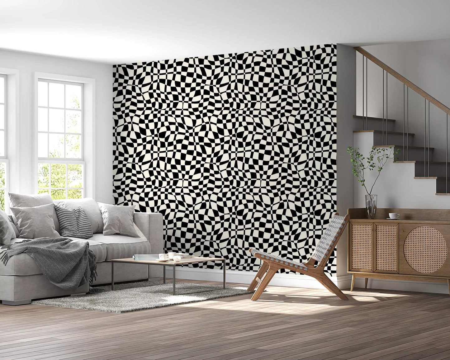 Wavy Monochrome Checkerboard Wallpaper⁠