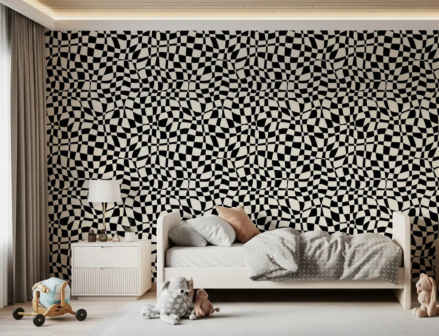 Wavy Monochrome Checkerboard Wallpaper⁠