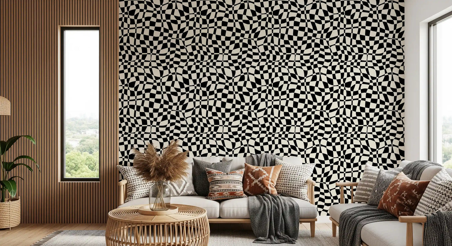Wavy Monochrome Checkerboard Wallpaper⁠