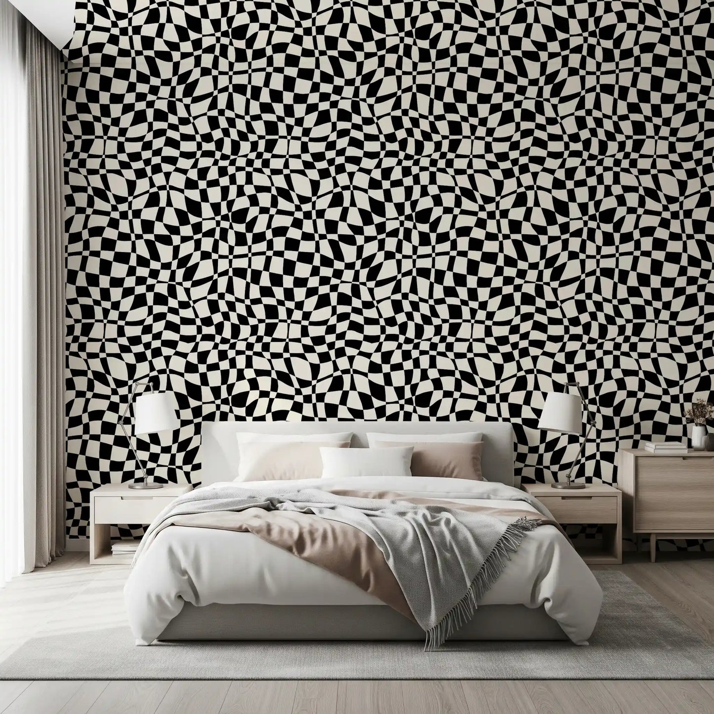 Wavy Monochrome Checkerboard Wallpaper⁠