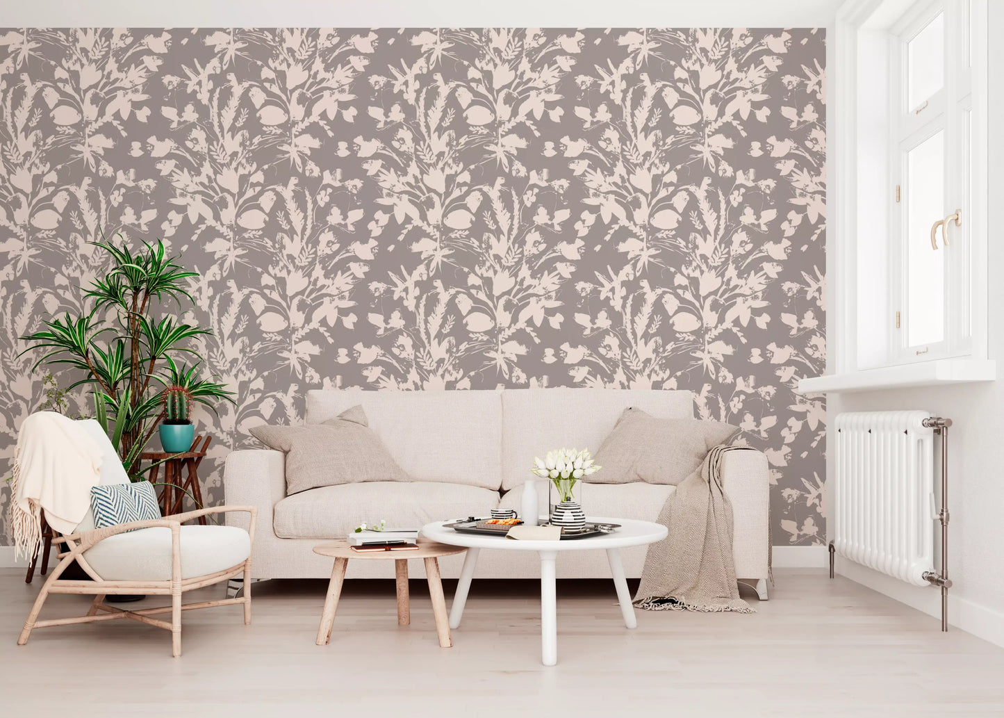 Muted Meadow Botanical Sketch Wallpaper⁠