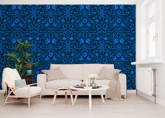 Cobalt Folklore Folk Art Pattern Wallpaper⁠