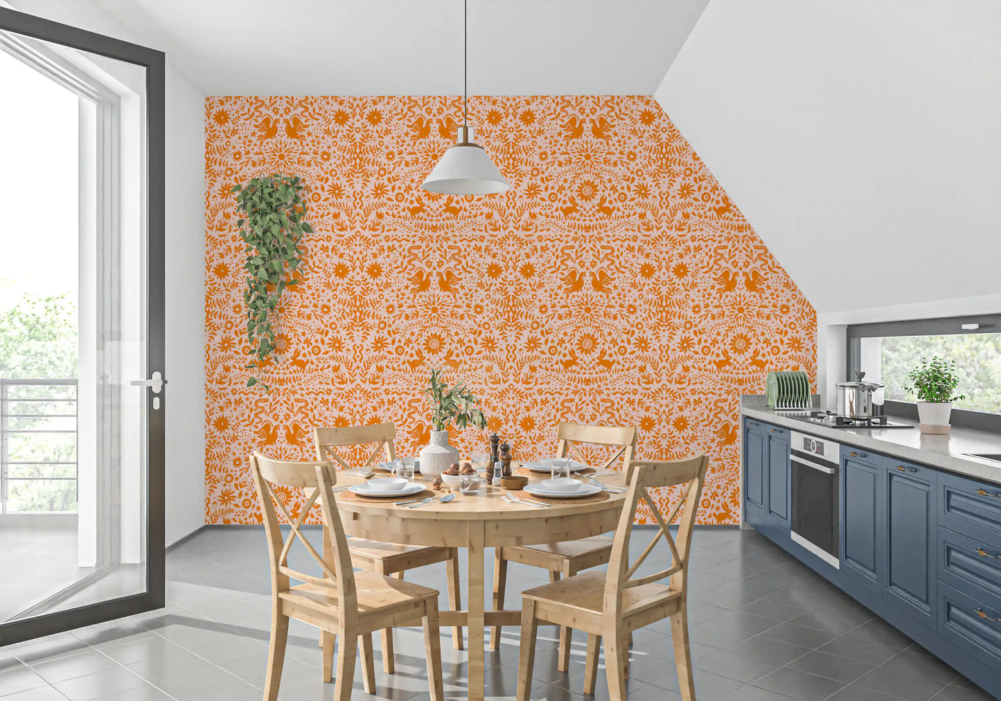 Mexican Folk Art Sun and Animal Pattern Wallpaper⁠