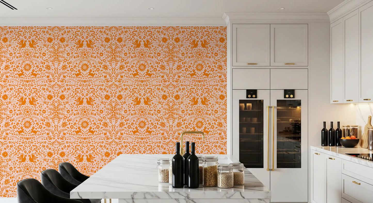 Mexican Folk Art Sun and Animal Pattern Wallpaper⁠