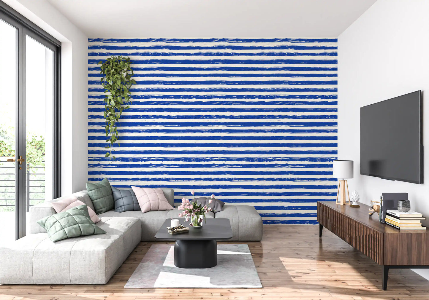 Coastal Navy Brushstroke Stripes Wallpaper⁠