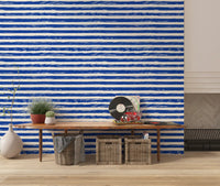 Coastal Navy Brushstroke Stripes Wallpaper⁠