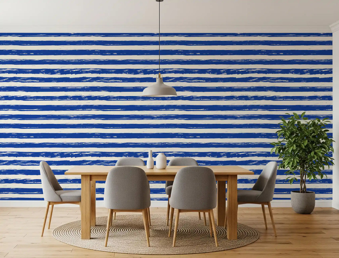 Coastal Navy Brushstroke Stripes Wallpaper⁠