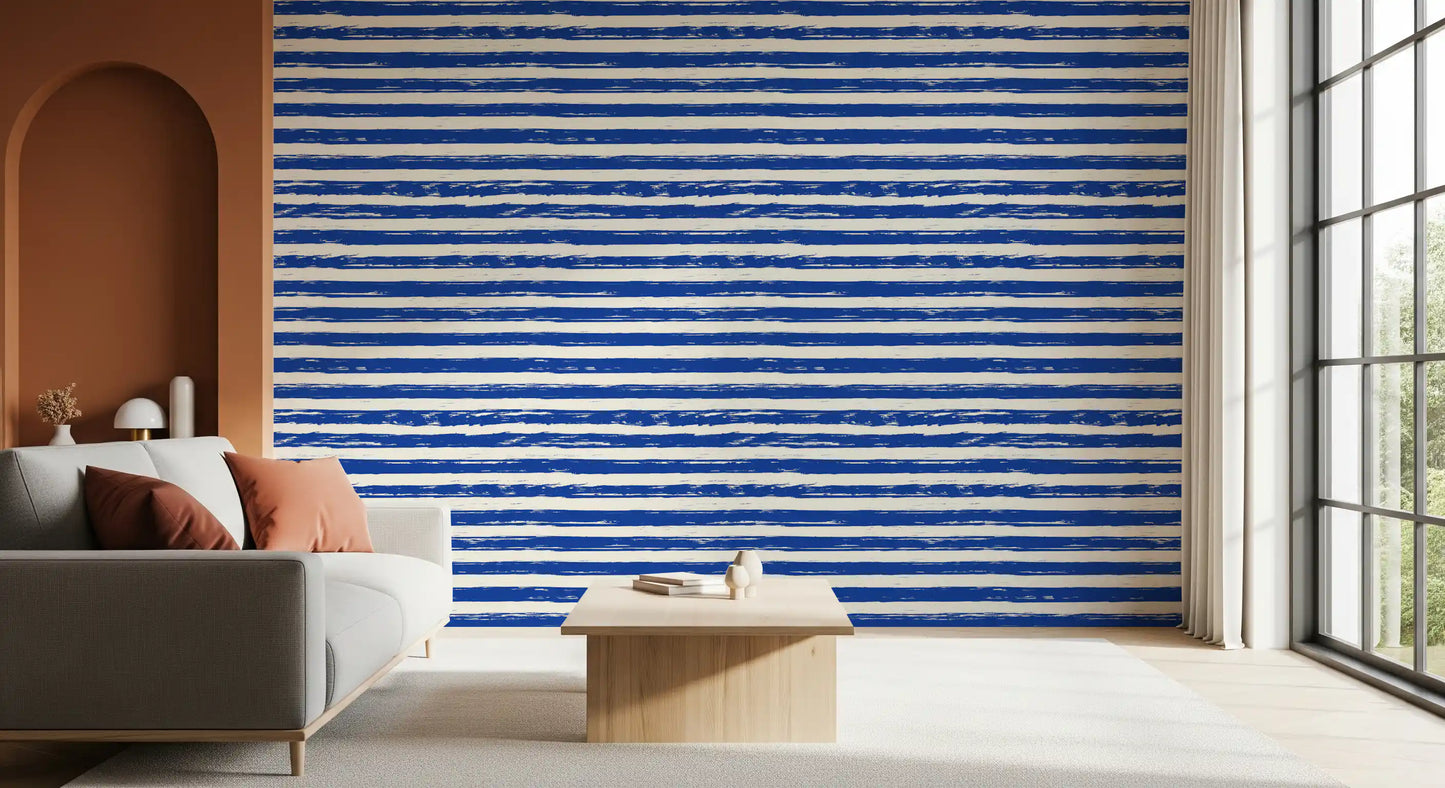 Coastal Navy Brushstroke Stripes Wallpaper⁠
