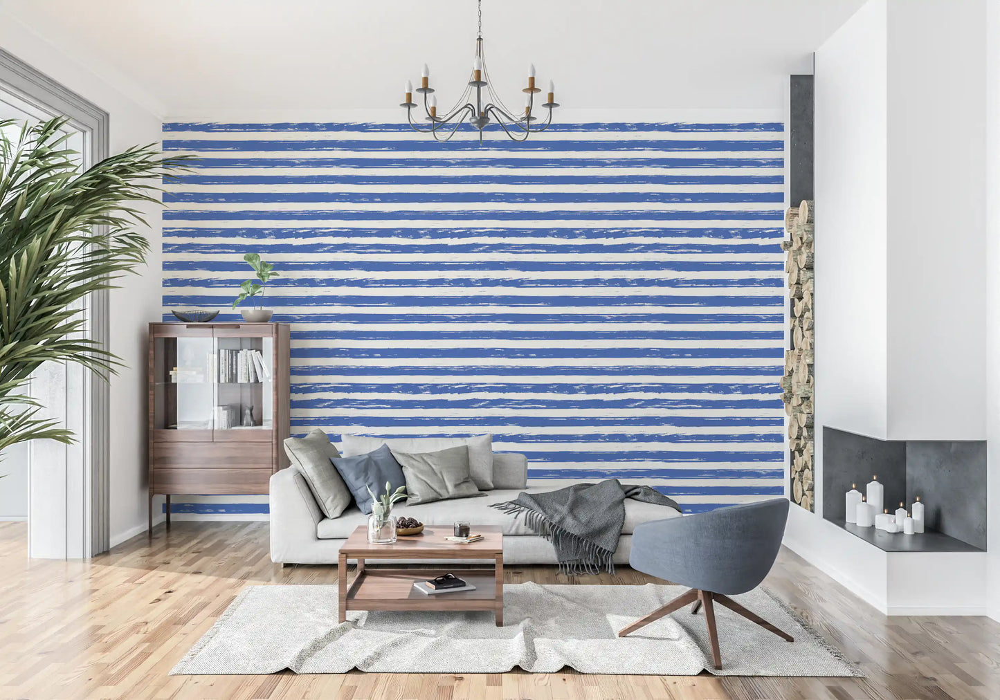 Coastal Navy Brushstroke Stripes Wallpaper⁠