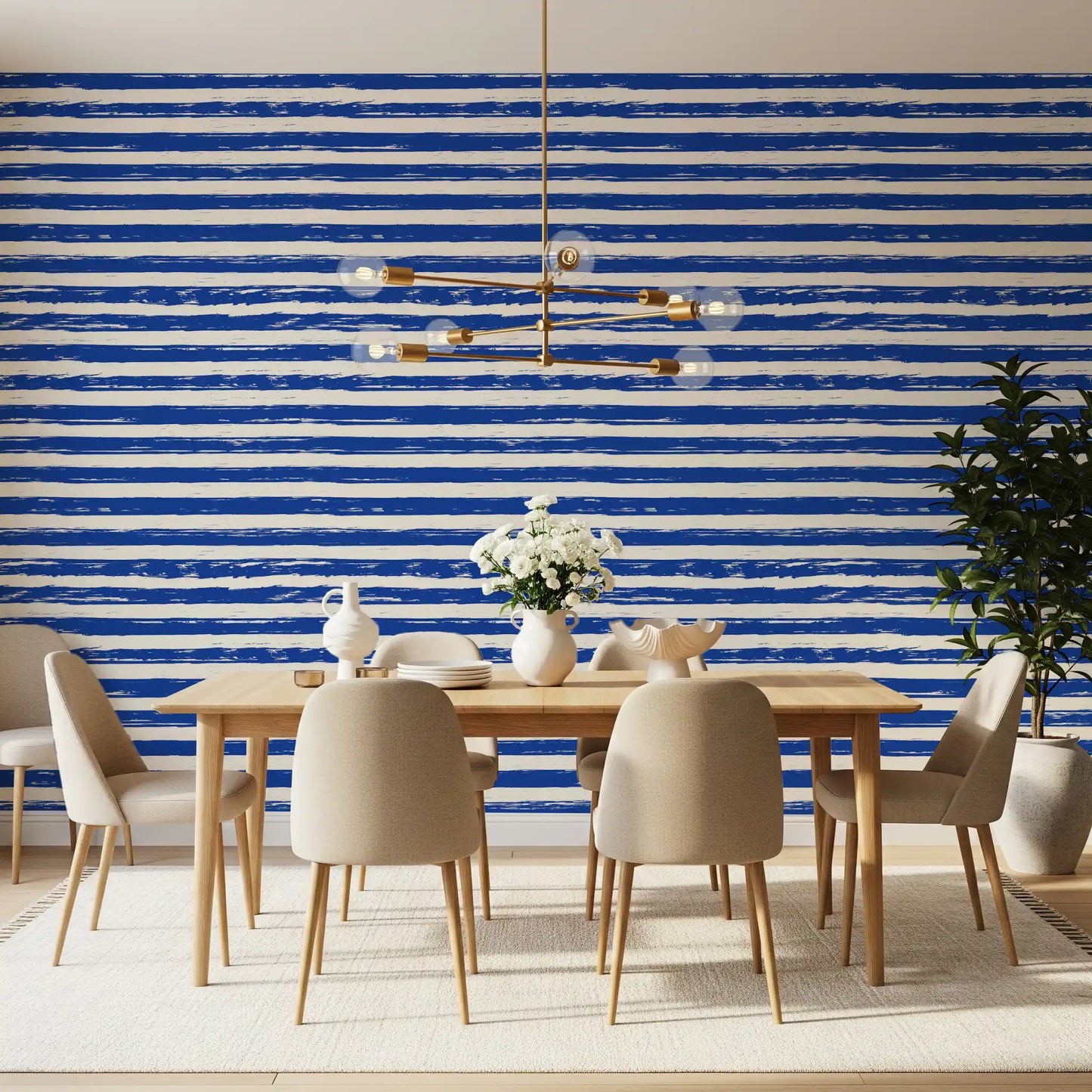 Coastal Navy Brushstroke Stripes Wallpaper⁠