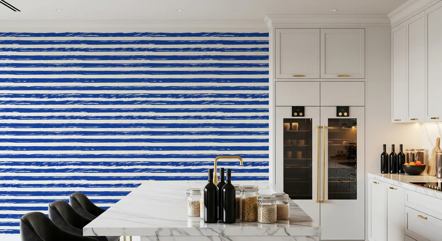 Coastal Navy Brushstroke Stripes Wallpaper⁠