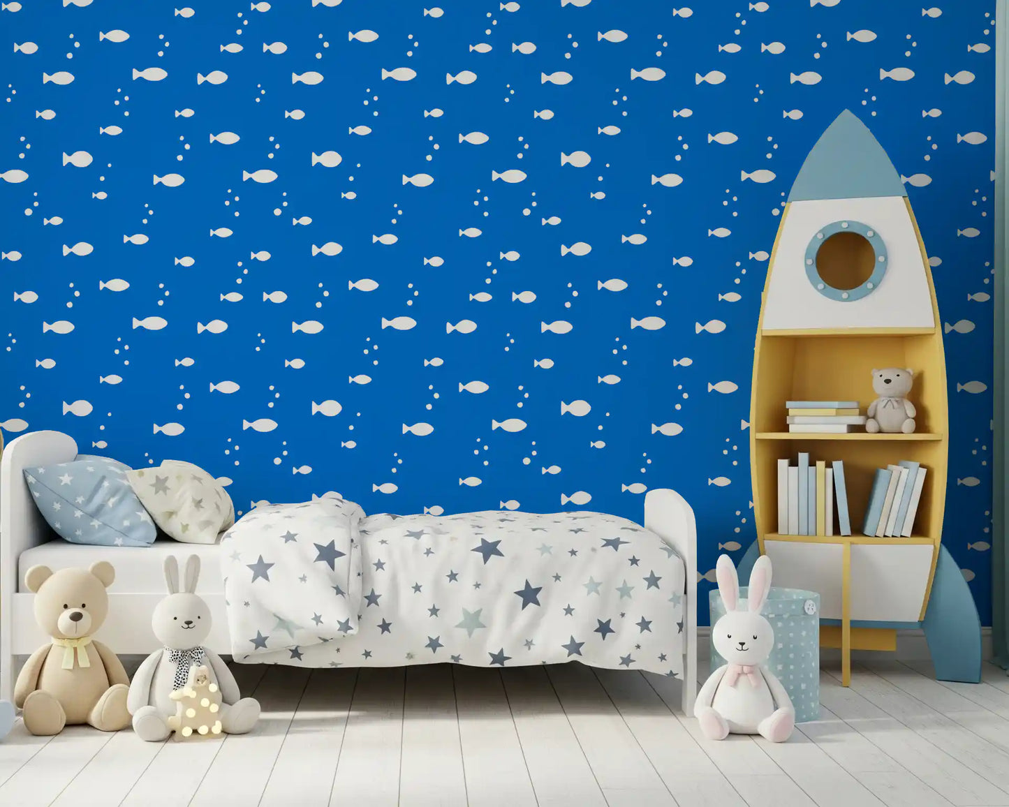 Minimalist Aquatic Blue Print Wallpaper⁠