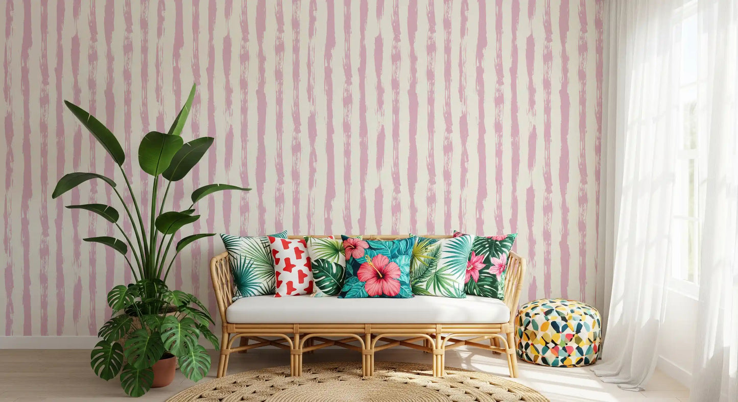 Blush Pink Painted Vertical Stripes Wallpaper⁠
