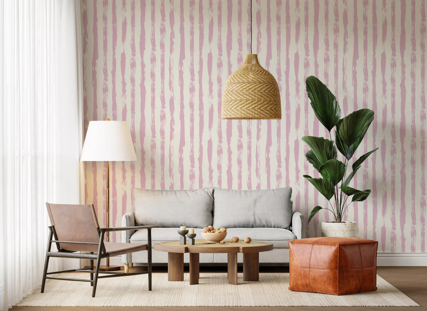 Blush Pink Painted Vertical Stripes Wallpaper⁠